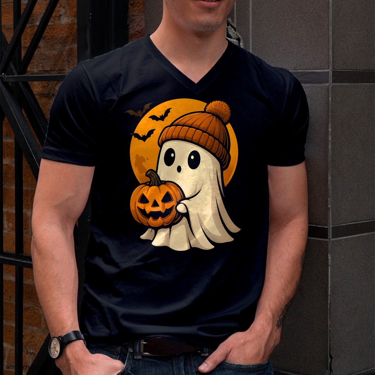Cute Ghost with Pumpkin – Halloween Shirts & Hoodies