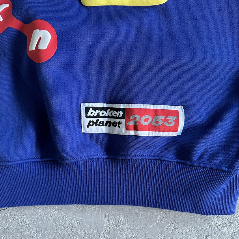 Men's blue graphic pullover hoodie, view 4