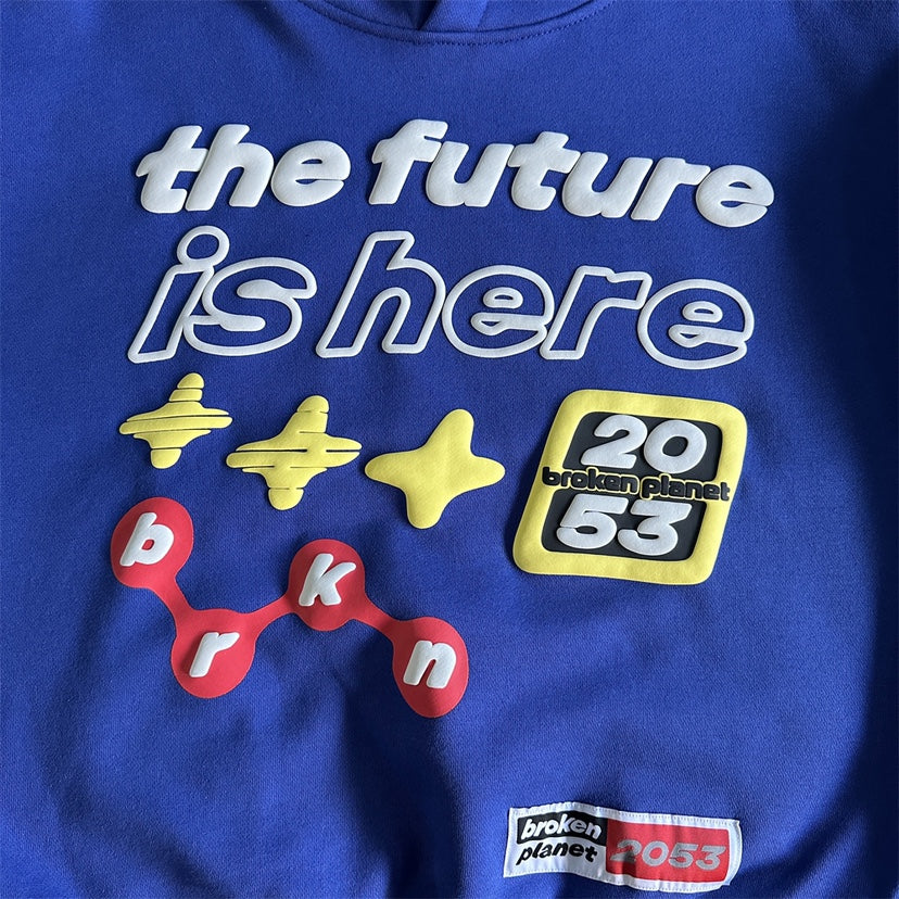 Men's blue graphic pullover hoodie, view 5