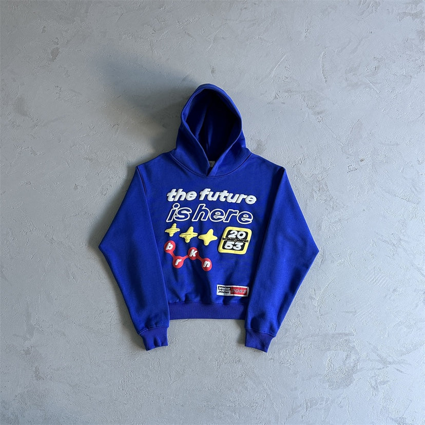 Men's blue graphic pullover hoodie, view 2